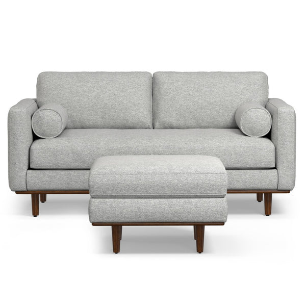 HomeRoots 72" Gray Fabric Sofa with Matching Ottoman – Stylish Mid-Century Design, Supportive Comfort & Versatile Use 641063