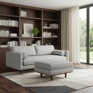 HomeRoots 89" Gray Fabric Sofa with Ottoman - Stylish Mid-Century Modern Design for Ultimate Comfort & Versatility 641064