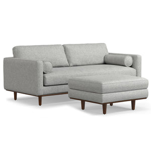 HomeRoots 89" Gray Fabric Sofa with Ottoman - Stylish Mid-Century Modern Design for Ultimate Comfort & Versatility 641064