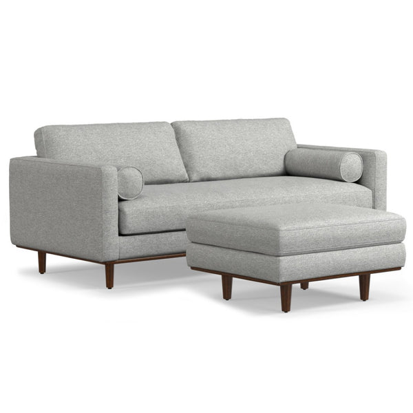 HomeRoots 89" Gray Fabric Sofa with Ottoman - Stylish Mid-Century Modern Design for Ultimate Comfort & Versatility 641064
