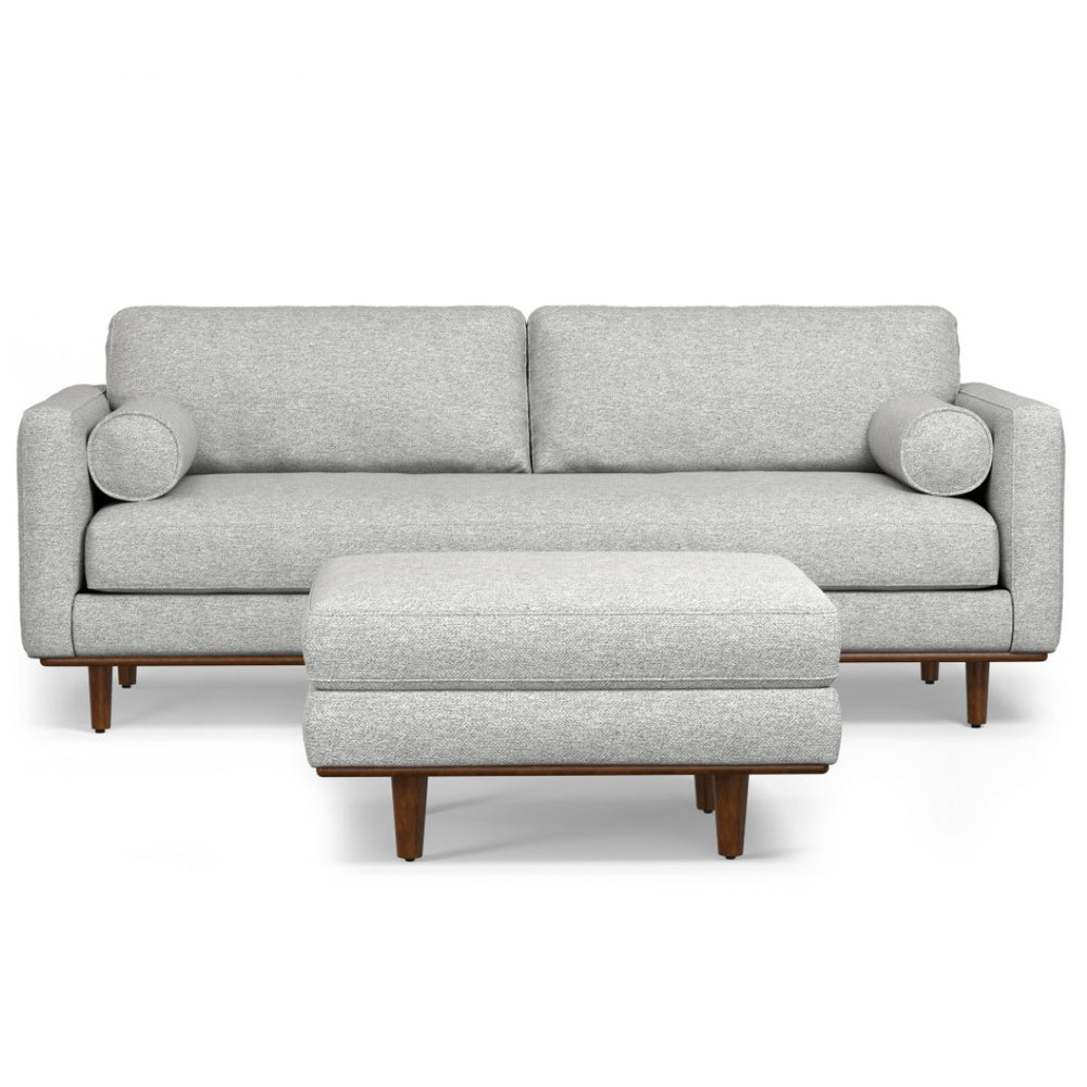 HomeRoots 89" Gray Fabric Sofa with Ottoman - Stylish Mid-Century Modern Design for Ultimate Comfort & Versatility 641064