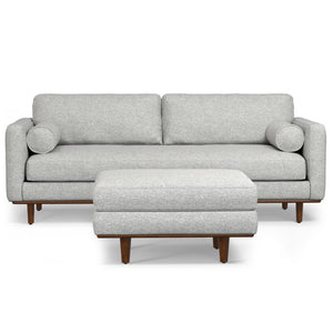 HomeRoots 89" Gray Fabric Sofa with Ottoman - Stylish Mid-Century Modern Design for Ultimate Comfort & Versatility 641064
