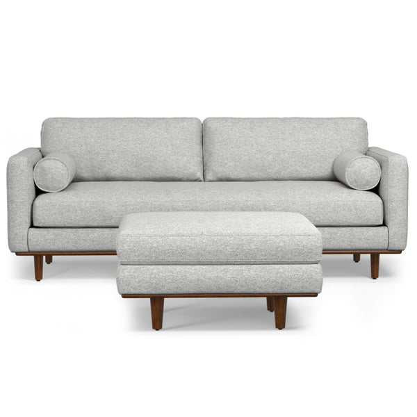 HomeRoots 89" Gray Fabric Sofa with Ottoman - Stylish Mid-Century Modern Design for Ultimate Comfort & Versatility 641064