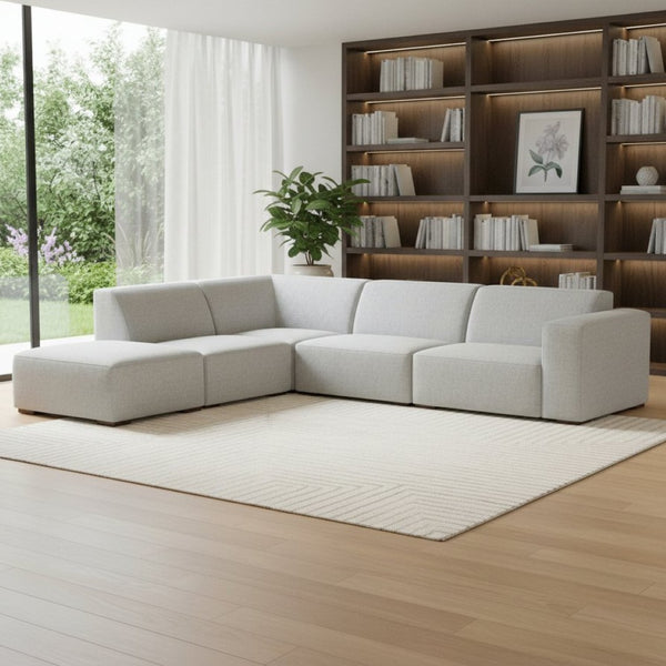 HomeRoots 116" Gray Fabric Sofa with Ottoman - Modern Tufted Design, Comfortable Seating for 4, Durable! 641066