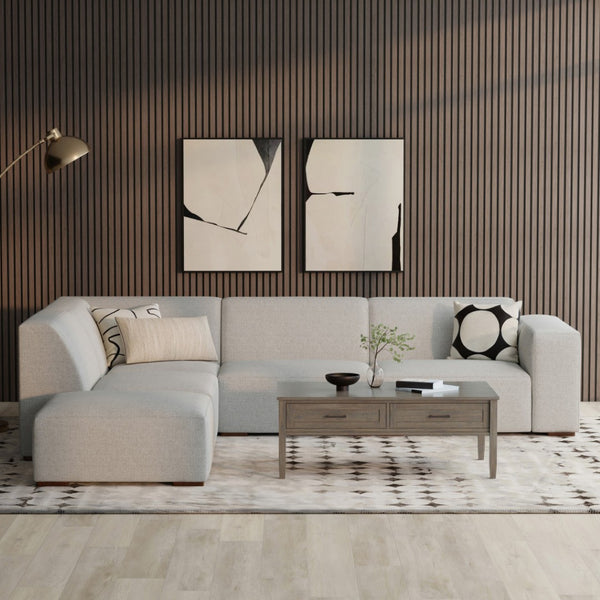 HomeRoots 116" Gray Fabric Sofa with Ottoman - Modern Tufted Design, Comfortable Seating for 4, Durable! 641066
