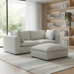 HomeRoots 88" Gray Fabric Sofa with Matching Ottoman - Elegant Design, Comfortable Seating, Modern Style 641067