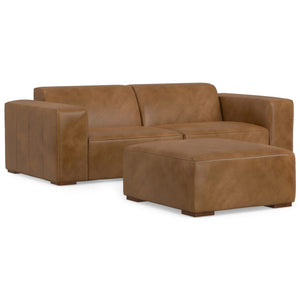 HomeRoots 88" Brown Leather Sofa with Ottoman - Luxurious Comfort, Modern Design, and Durable Construction for Your Home 641068