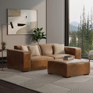 HomeRoots 88" Brown Leather Sofa with Ottoman - Luxurious Comfort, Modern Design, and Durable Construction for Your Home 641068