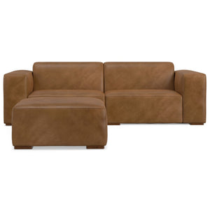 HomeRoots 88" Brown Leather Sofa with Ottoman - Luxurious Comfort, Modern Design, and Durable Construction for Your Home 641068