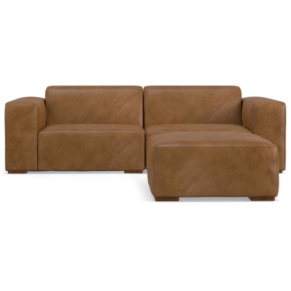 HomeRoots 88" Brown Leather Sofa with Ottoman - Luxurious Comfort, Modern Design, and Durable Construction for Your Home 641068
