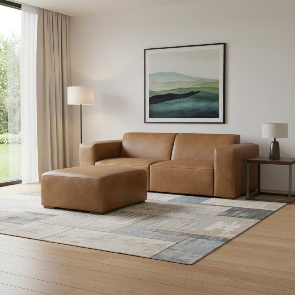 HomeRoots 88" Brown Leather Sofa with Ottoman - Luxurious Comfort, Modern Design, and Durable Construction for Your Home 641068