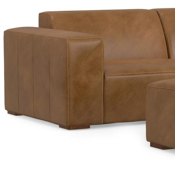 HomeRoots 88" Brown Leather Sofa with Ottoman - Luxurious Comfort, Modern Design, and Durable Construction for Your Home 641068