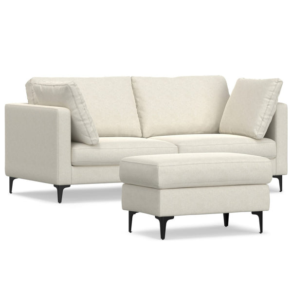 HomeRoots 76" Cream Fabric Sofa & Ottoman Set with Modern Black Legs - Stylish Comfort for Any Living Space 641069