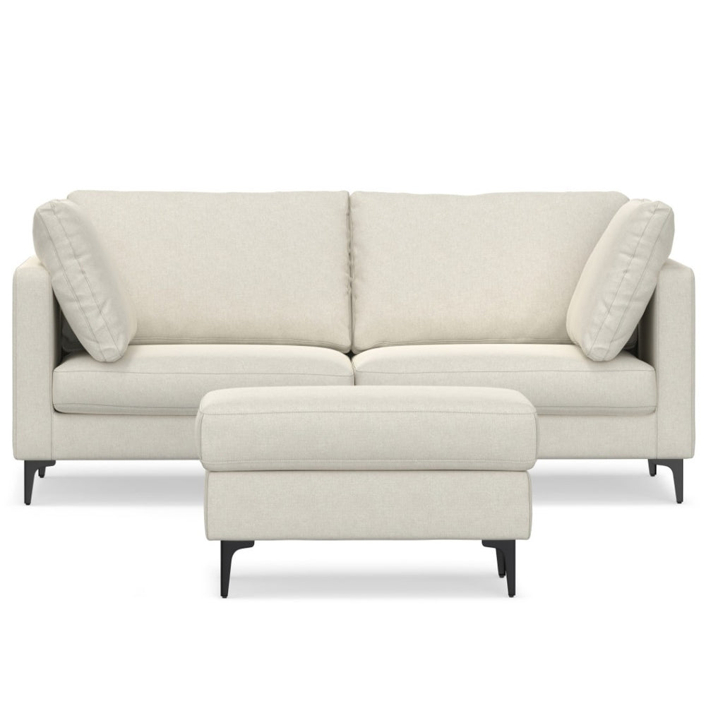 HomeRoots 76" Cream Fabric Sofa & Ottoman Set with Modern Black Legs - Stylish Comfort for Any Living Space 641069