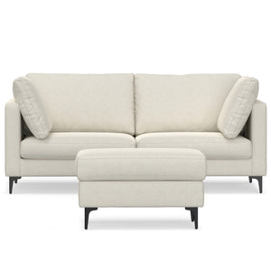 HomeRoots 76" Cream Fabric Sofa & Ottoman Set with Modern Black Legs - Stylish Comfort for Any Living Space 641069