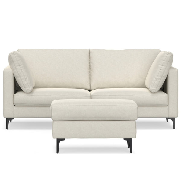 HomeRoots 76" Cream Fabric Sofa & Ottoman Set with Modern Black Legs - Stylish Comfort for Any Living Space 641069