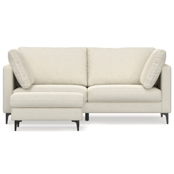 HomeRoots 76" Cream Fabric Sofa & Ottoman Set with Modern Black Legs - Stylish Comfort for Any Living Space 641069