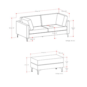 HomeRoots 76" Cream Fabric Sofa & Ottoman Set with Modern Black Legs - Stylish Comfort for Any Living Space 641069