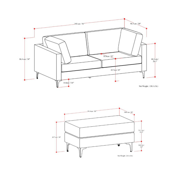HomeRoots 76" Cream Fabric Sofa & Ottoman Set with Modern Black Legs - Stylish Comfort for Any Living Space 641069