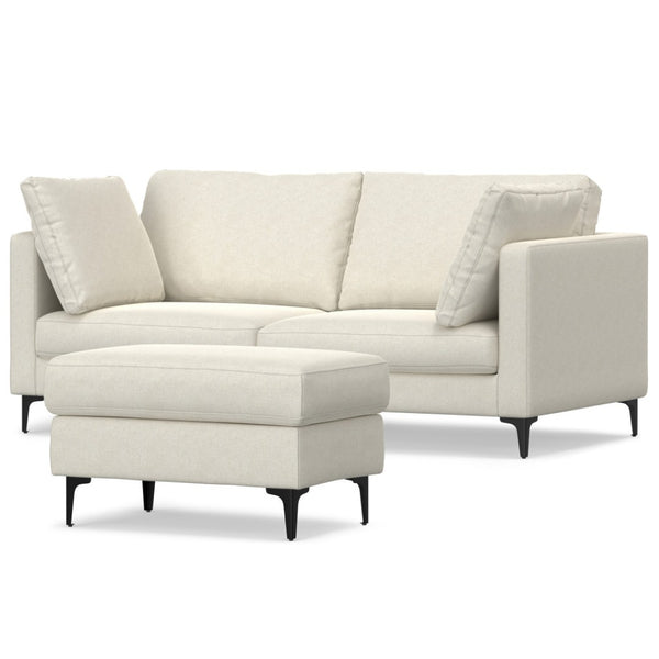 HomeRoots 76" Cream Fabric Sofa & Ottoman Set with Modern Black Legs - Stylish Comfort for Any Living Space 641069