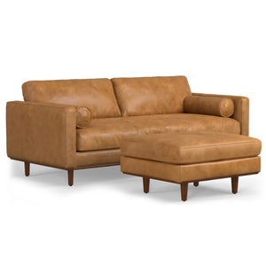 HomeRoots 89" Sienna Leather Sofa with Ottoman - Luxurious Mid-Century Design, Plush Comfort & Versatile Use 641070