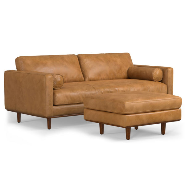 HomeRoots 89" Sienna Leather Sofa with Ottoman - Luxurious Mid-Century Design, Plush Comfort & Versatile Use 641070
