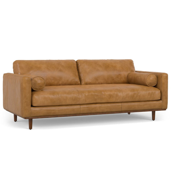 HomeRoots 89" Sienna Leather Sofa with Ottoman - Luxurious Mid-Century Design, Plush Comfort & Versatile Use 641070