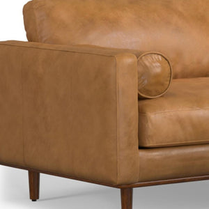 HomeRoots 89" Sienna Leather Sofa with Ottoman - Luxurious Mid-Century Design, Plush Comfort & Versatile Use 641070