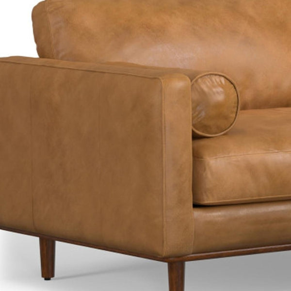 HomeRoots 89" Sienna Leather Sofa with Ottoman - Luxurious Mid-Century Design, Plush Comfort & Versatile Use 641070