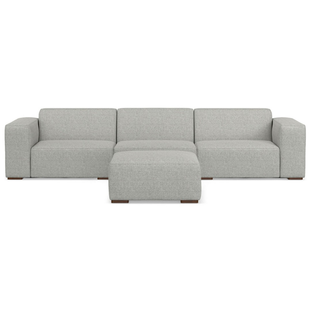 HomeRoots 122" Gray Fabric Sofa with Ottoman - Modern Design, Tufted Back, Durable Comfort for Any Space 641071