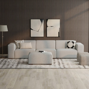 HomeRoots 122" Gray Fabric Sofa with Ottoman - Modern Design, Tufted Back, Durable Comfort for Any Space 641071