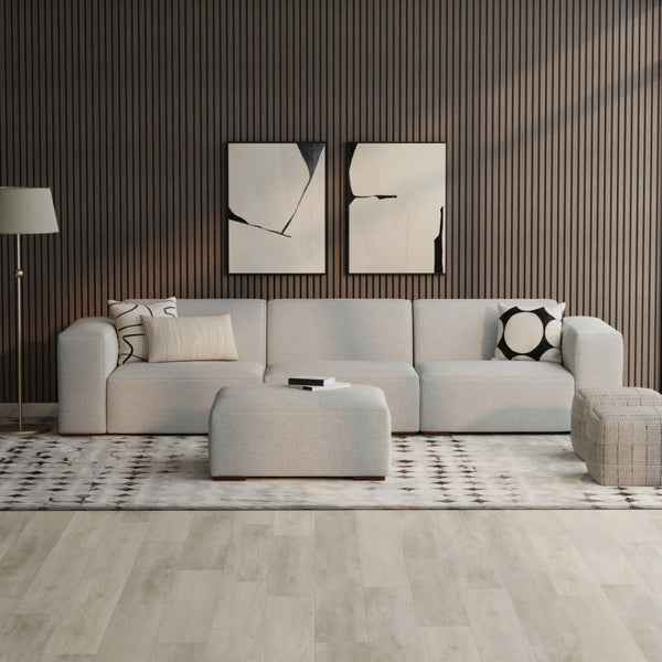 HomeRoots 122" Gray Fabric Sofa with Ottoman - Modern Design, Tufted Back, Durable Comfort for Any Space 641071
