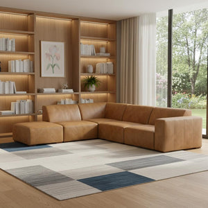 HomeRoots 116" Sienna Leather Sofa with Ottoman - Modern Comfort, Durable Design & Stylish Brown Legs for Any Room 641072