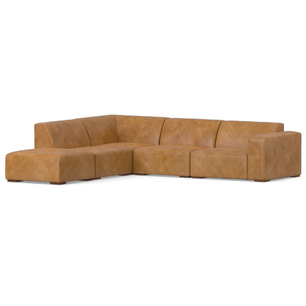 HomeRoots 116" Sienna Leather Sofa with Ottoman - Modern Comfort, Durable Design & Stylish Brown Legs for Any Room 641072