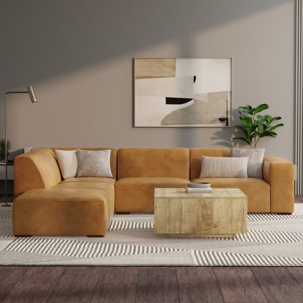 HomeRoots 116" Sienna Leather Sofa with Ottoman - Modern Comfort, Durable Design & Stylish Brown Legs for Any Room 641072