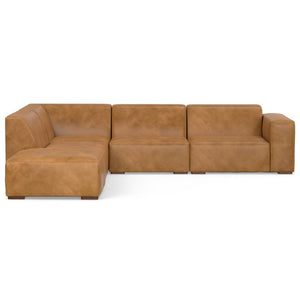 HomeRoots 116" Sienna Leather Sofa with Ottoman - Modern Comfort, Durable Design & Stylish Brown Legs for Any Room 641072