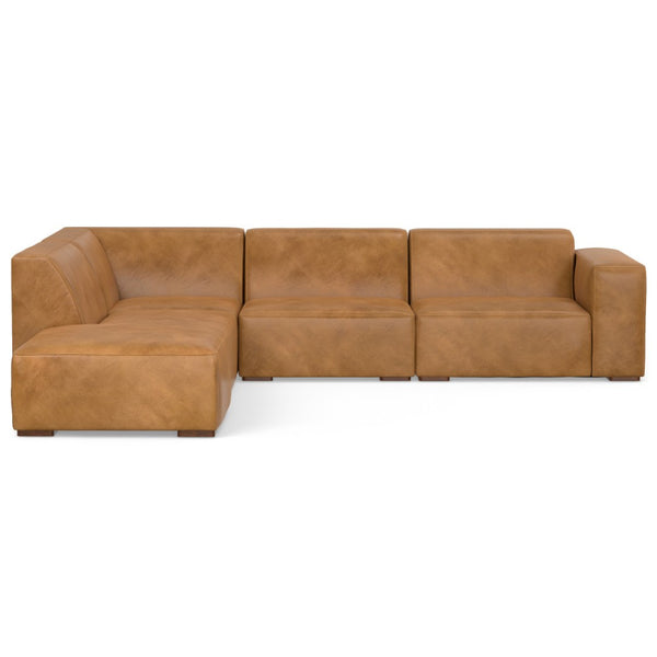 HomeRoots 116" Sienna Leather Sofa with Ottoman - Modern Comfort, Durable Design & Stylish Brown Legs for Any Room 641072