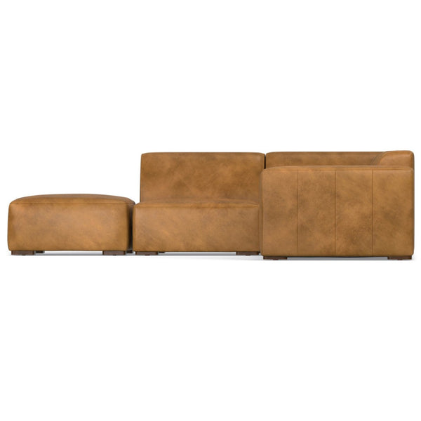 HomeRoots 116" Sienna Leather Sofa with Ottoman - Modern Comfort, Durable Design & Stylish Brown Legs for Any Room 641072