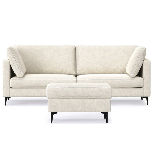 HomeRoots 90" Cream Fabric Sofa with Ottoman – Stylish Mid-Century Design, Black Legs, Comfort & Durability 641073