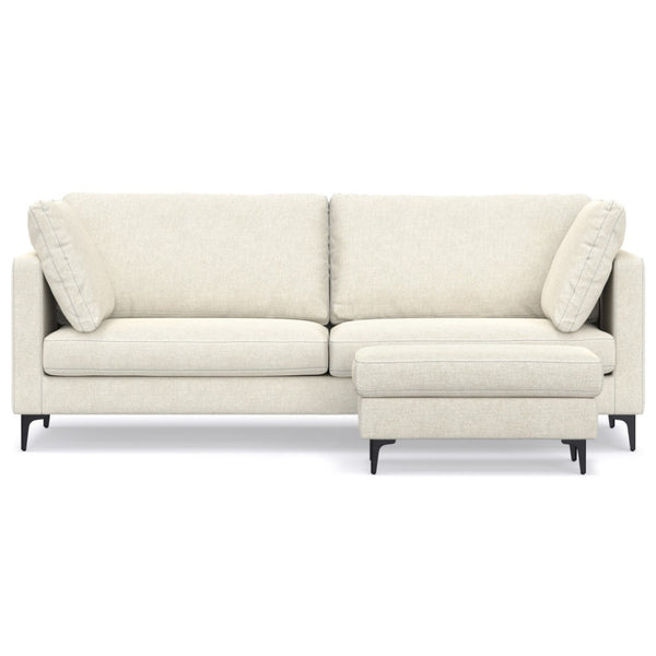 HomeRoots 90" Cream Fabric Sofa with Ottoman – Stylish Mid-Century Design, Black Legs, Comfort & Durability 641073