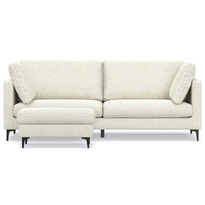 HomeRoots 90" Cream Fabric Sofa with Ottoman – Stylish Mid-Century Design, Black Legs, Comfort & Durability 641073