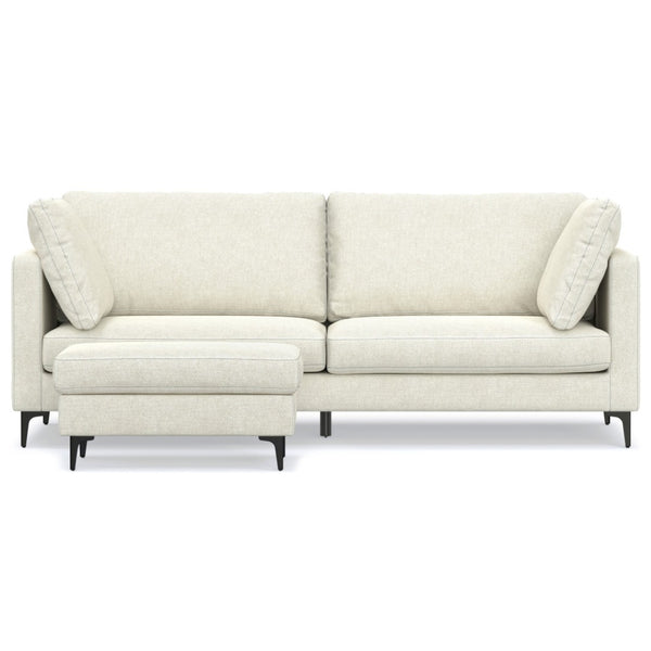 HomeRoots 90" Cream Fabric Sofa with Ottoman – Stylish Mid-Century Design, Black Legs, Comfort & Durability 641073