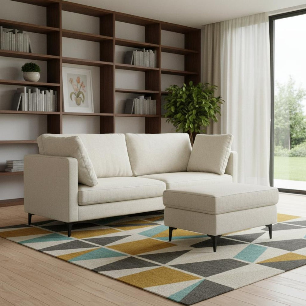 HomeRoots 90" Cream Fabric Sofa with Ottoman – Stylish Mid-Century Design, Black Legs, Comfort & Durability 641073