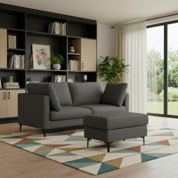 HomeRoots 76" Gray Fabric Sofa with Ottoman - Mid-Century Modern Design, Comfort & Versatile Functionality 641074