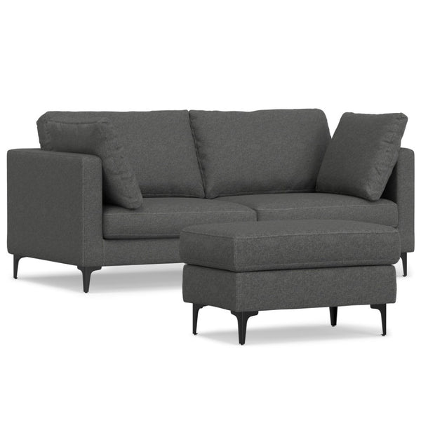 HomeRoots 76" Gray Fabric Sofa with Ottoman - Mid-Century Modern Design, Comfort & Versatile Functionality 641074