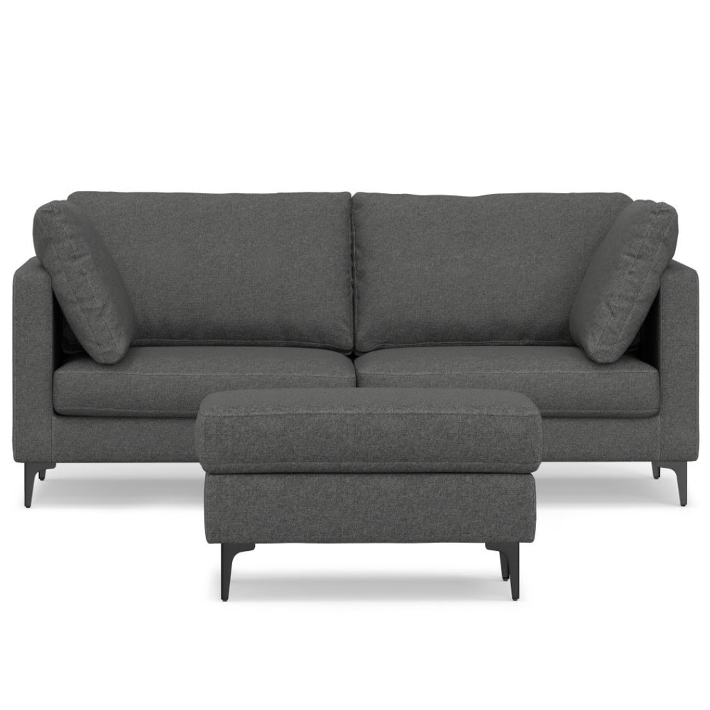 HomeRoots 76" Gray Fabric Sofa with Ottoman - Mid-Century Modern Design, Comfort & Versatile Functionality 641074