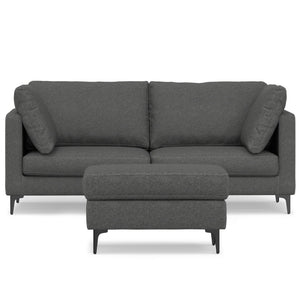 HomeRoots 76" Gray Fabric Sofa with Ottoman - Mid-Century Modern Design, Comfort & Versatile Functionality 641074