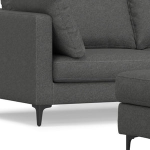 HomeRoots 76" Gray Fabric Sofa with Ottoman - Mid-Century Modern Design, Comfort & Versatile Functionality 641074