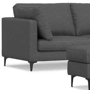 HomeRoots 76" Gray Fabric Sofa with Ottoman - Mid-Century Modern Design, Comfort & Versatile Functionality 641074