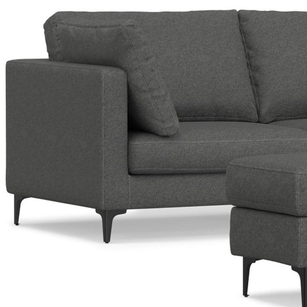HomeRoots 76" Gray Fabric Sofa with Ottoman - Mid-Century Modern Design, Comfort & Versatile Functionality 641074